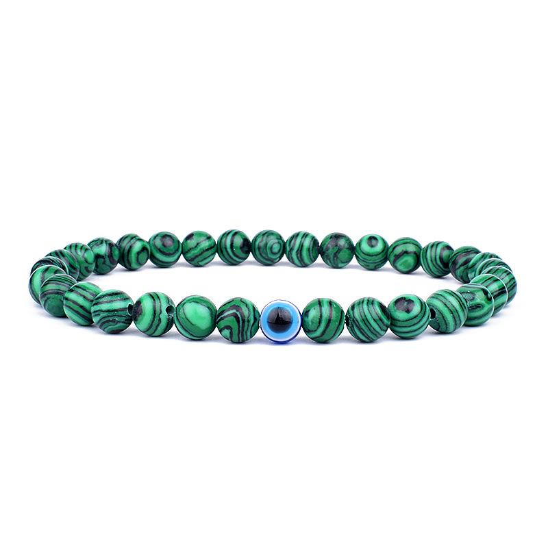 MKENEDN 6mm Natural Stone Beads Evil Eye Bracelet Reiki Hematite Elastic Bracelets For Men Women Hand Jewelry Pulseras Homme