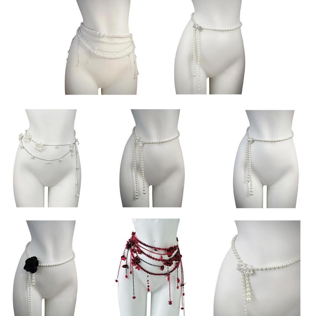 Heavy Duty Waist Belt Stylish for Stage Dance Music Festival Jeans Dress Belt Body Jewelry Chain Pearls Belly Dance