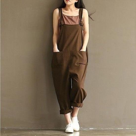 Moda Donna Salopette Jumpsuit Oversize Salopette Larghi Casual Look Denim Pantaloni Harem