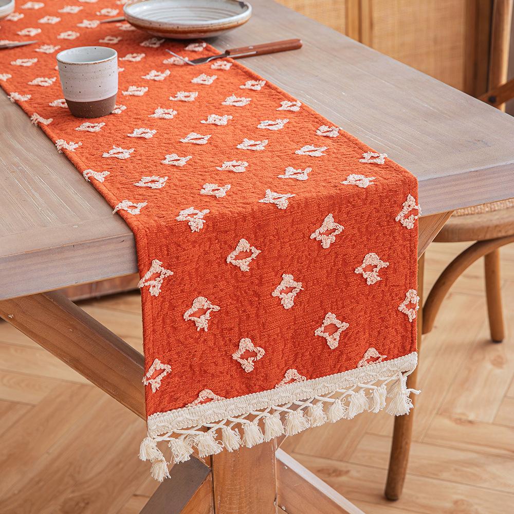 1pc Boho Table Runner for Home Decor Macrame Cream Yellow Farmhouse Table Runner with Tassels for Bohemian Dining Bedroom Decor