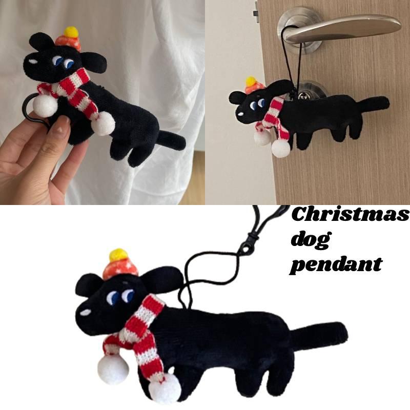Cute Black Dog Plush Toy Christmas Ornament For Student Backpack Decoration Gift Short Plush, Black, 159cm