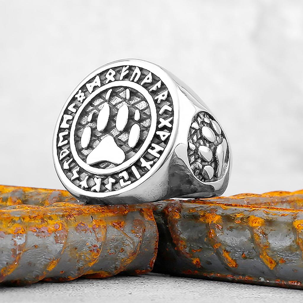 Viking Stainless Steel Ring Anchor Compass Tree of Life Nordic Viking Rune Wolf Men and Women Ring Jewelry for Boyfriend as Gift