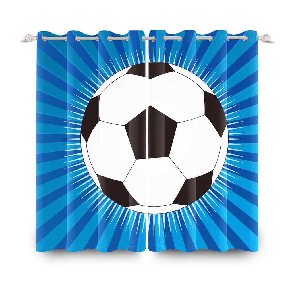 Football Soccer Theme Blackout Curtains Modern Sporty Design 2 Pcs Curtain For Bedroom Thermal Insulated Room Darkening Drapes
