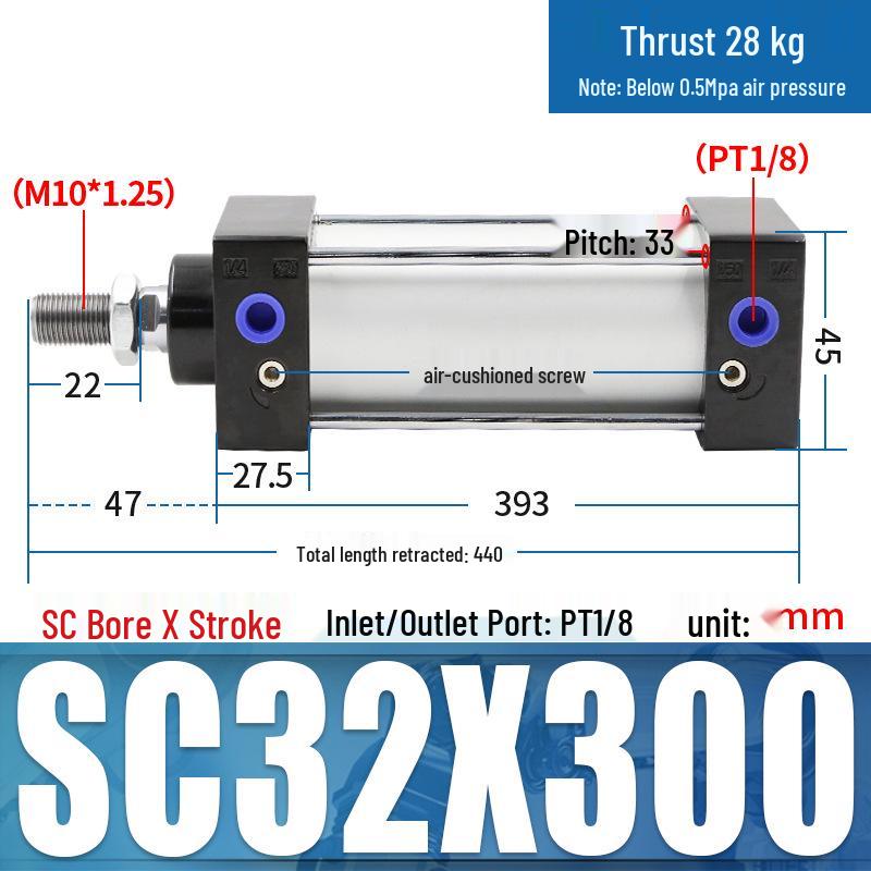 SC63 High Thrust Small Pneumatic Cylinder, Model SC40/50/80/100*125X150X200X500-S