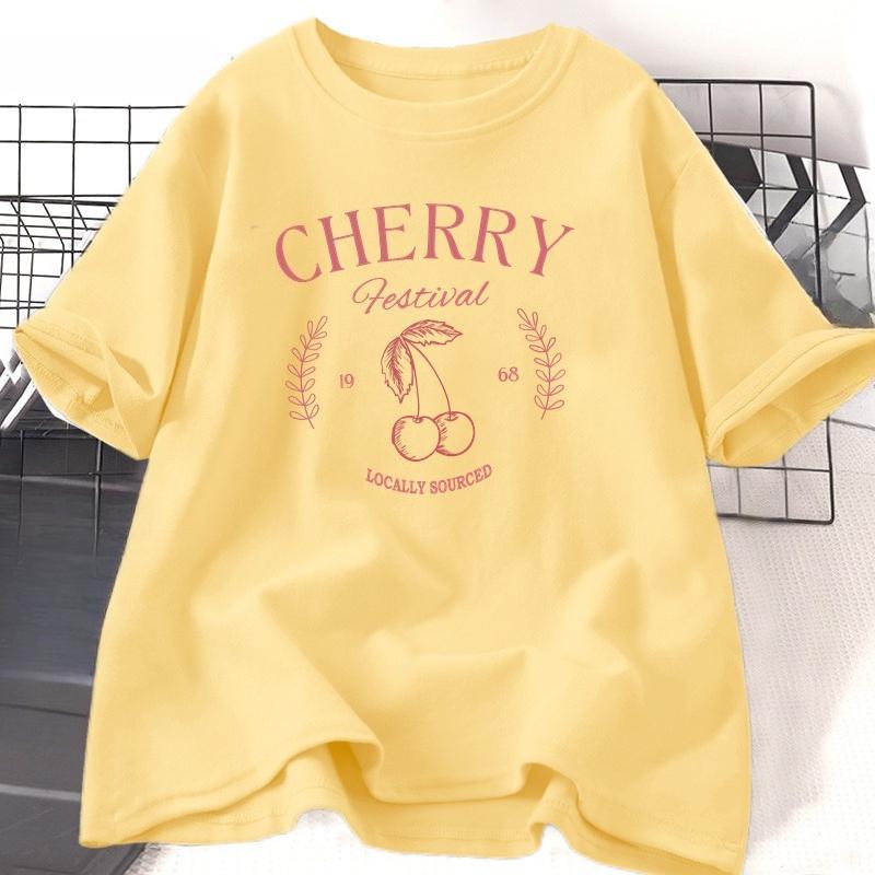 Cherry Vintage T Shirt WOMEN Cherry Festival TShirt Summer Fruit Graphic Tees Casual Cotton Short Sleeve Tshirt HighQuality