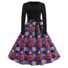 Women's Casual Halloween Print Dress Long Sleeve Round Neck Vintage Style Midi Dress with Waist Tie for Seasonal Festive Wear