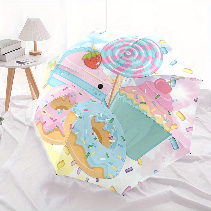 Dessert Automatic Folding Umbrella  Simple 8 Rib Design, Bright Cartoon Pattern, Durable Iron Frame, Suitable For Travel, Outdoor, Beach  Cu