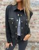 Women Cropped Suede Jacket Lapel Long Sleeve Cargo Pocket Button Zipper Casual Outerwear G399#