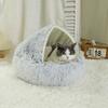 Round Hooded Plush Pet Bed Semi-Enclosed Indoor Small Cat Dog Cave Bed Winter Warm Kitten Puppy Sleeping Nest Pet Supplies