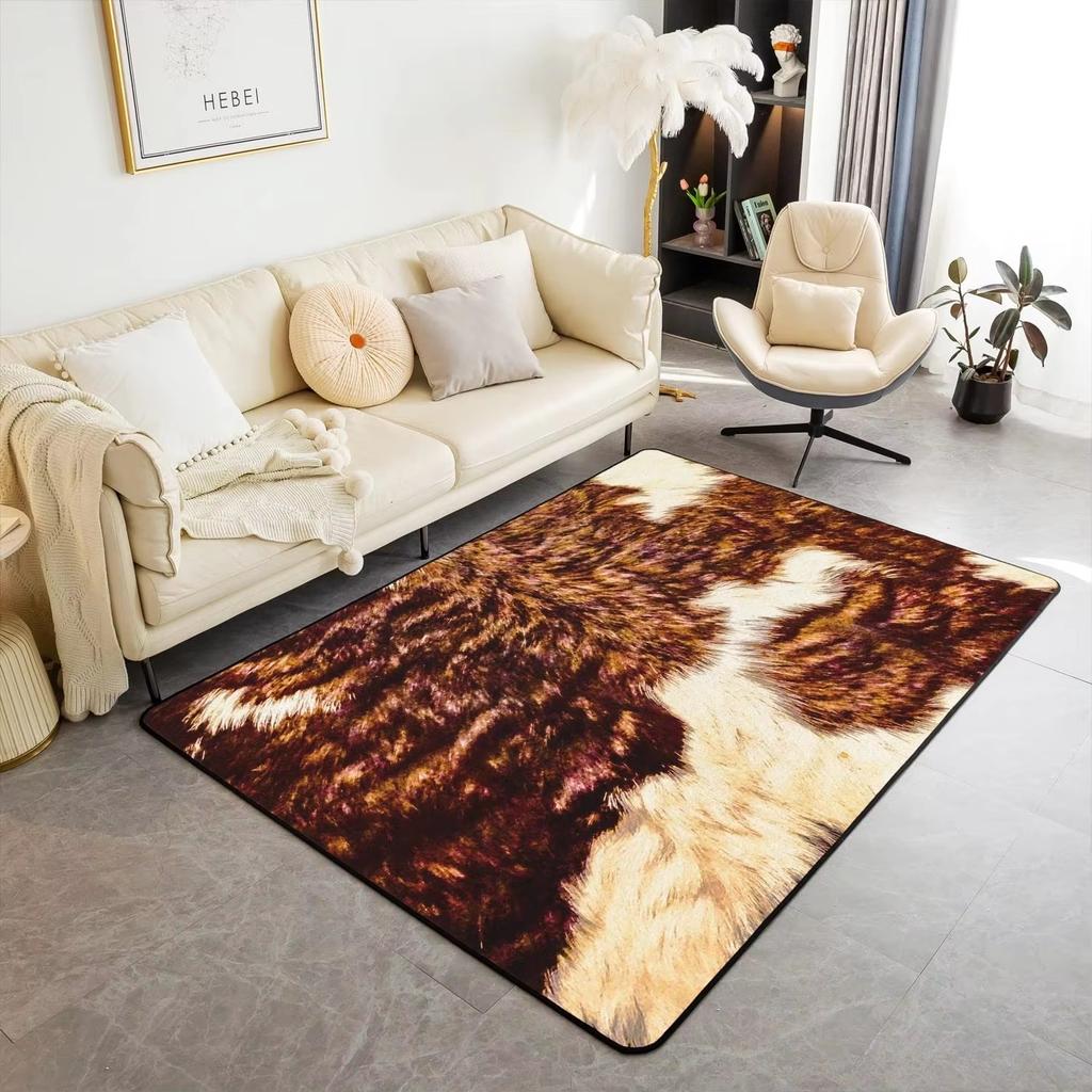 Animal Skin Pattern Area Rug Cow Fur Pattern Print Rug Rustic Farm Animal Carpet for Non Slip Door Mat Sofa Table Floor Rug