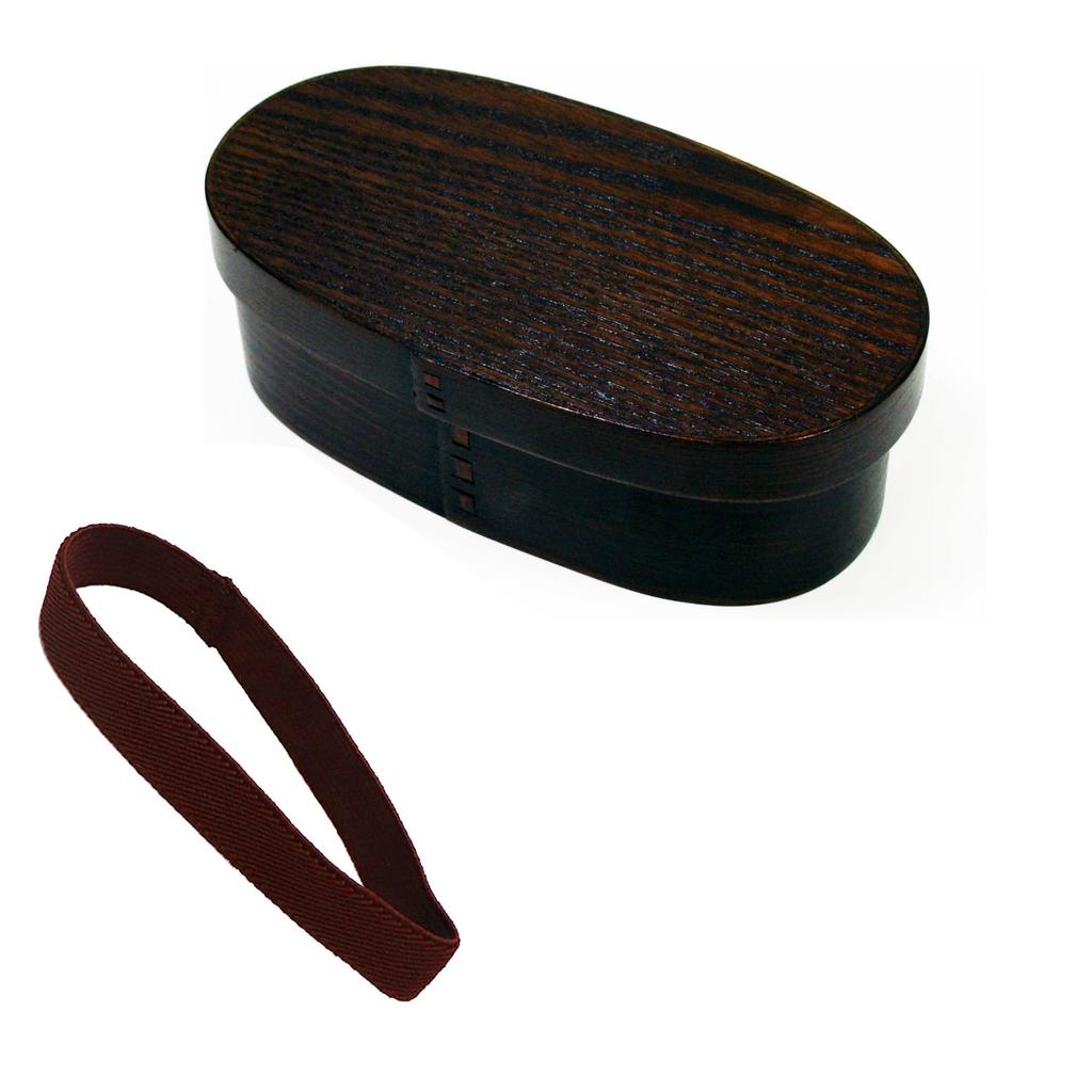 Osaka Choseido Magewappa Bento Polished Single Tier with 600cc Brown Bonus Box, Lacquer, Divider, (Oval Shape, Band, Included)
