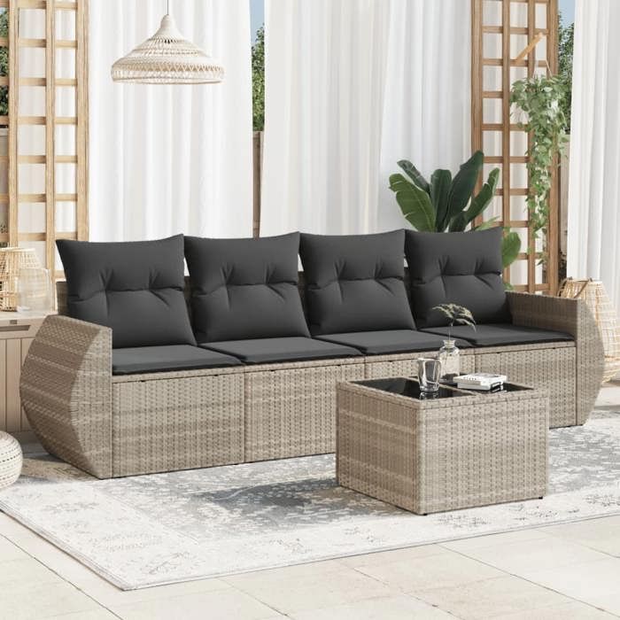 VidaXL Salon de Jardin avec Coussins 5 pcs, Canapés de Terrasse, Ensemble de Meubles de Patio, Mobilier d'Extérieur, Gris 3221091