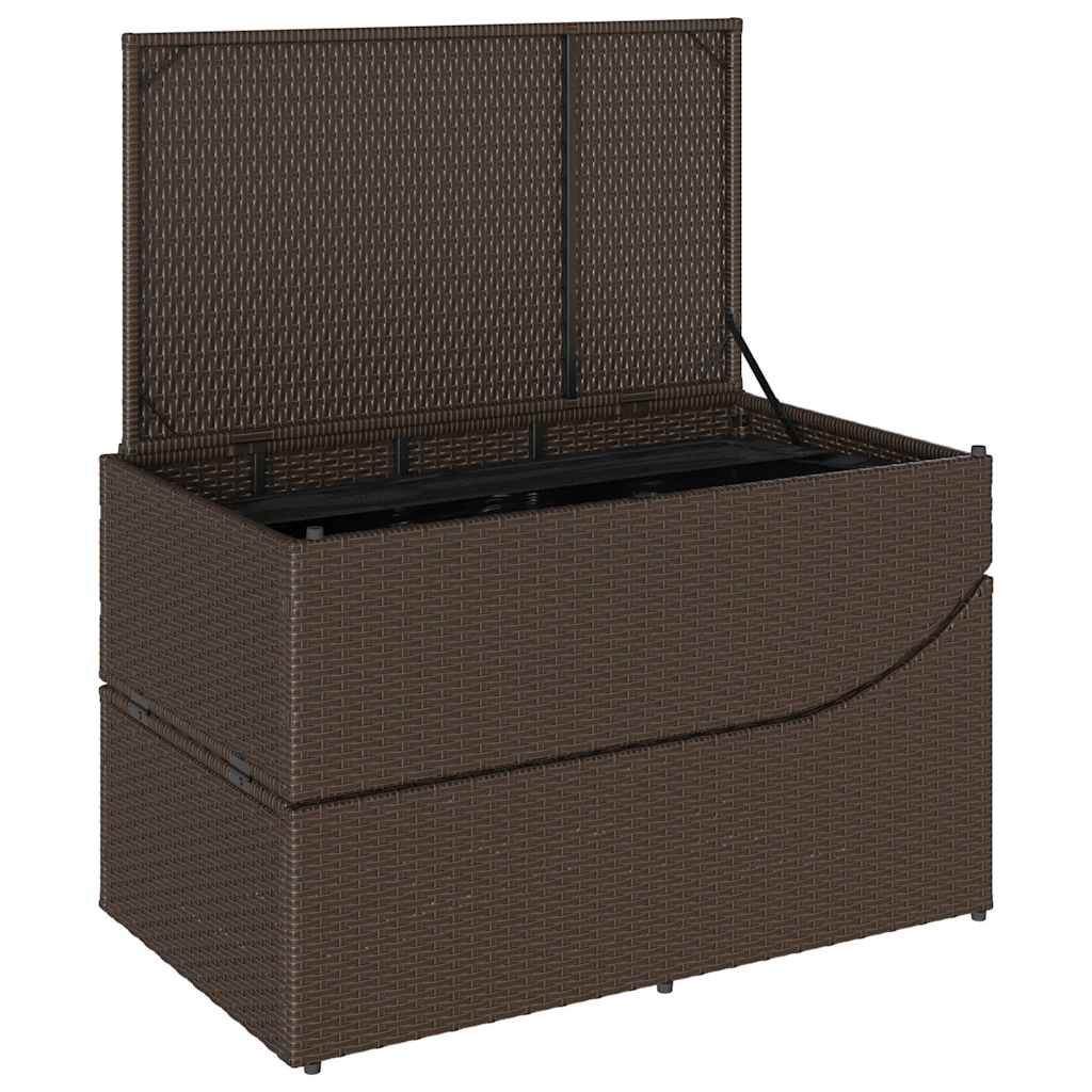 Folding Sun Lounger with Cushion and Storage Space Brown Poly Rattan