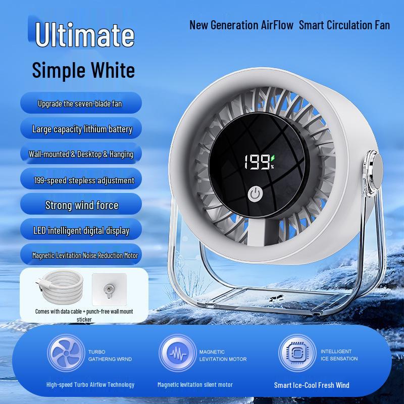 High-Speed Turbo Rechargeable Wall-Mounted/Desktop Fan for Kitchen & Outdoor Use