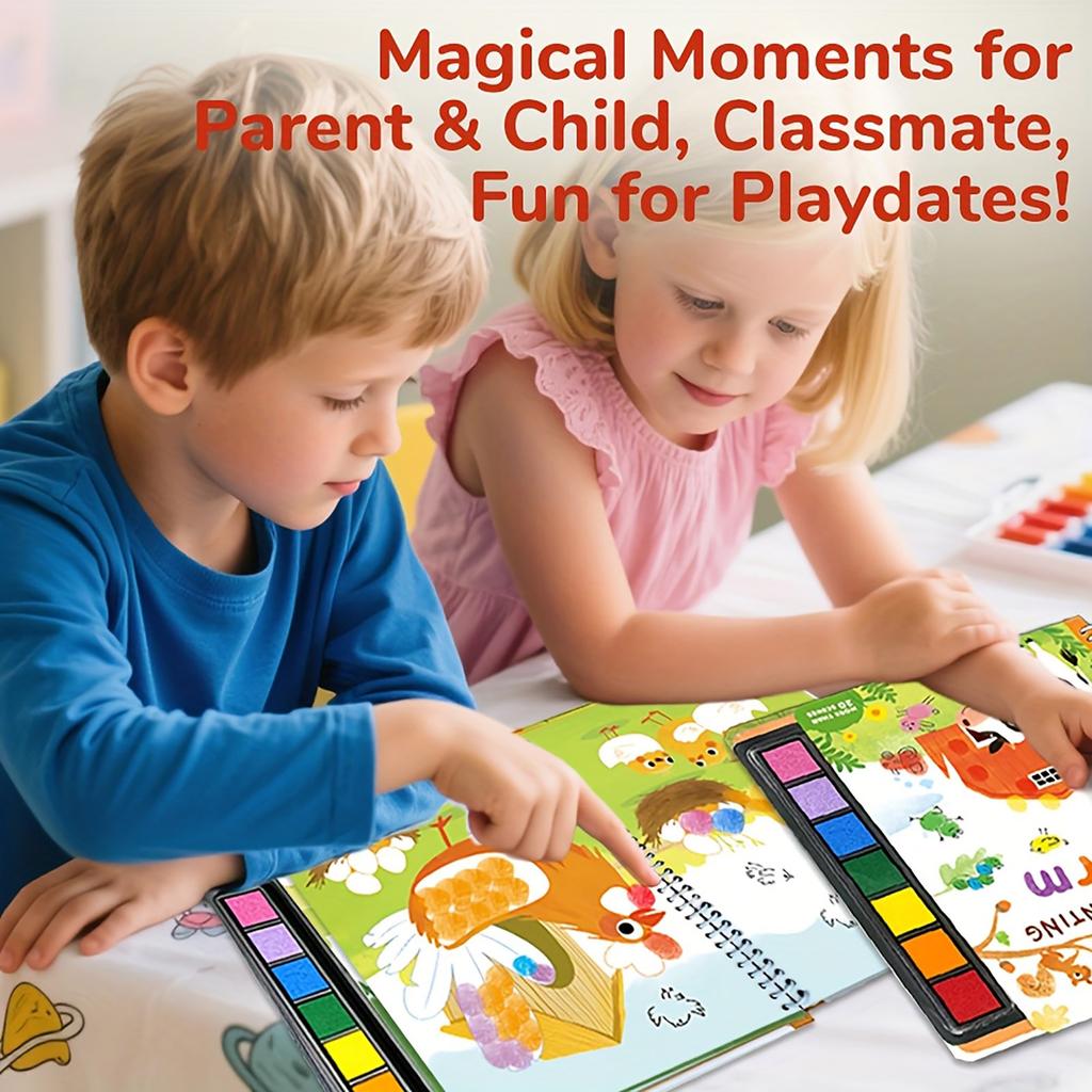 Farm Anirmalsscenes, Coloring Book For Finger Painting, Toys, Fingerprint Ink Painting Activity Set, Finger Painting 30ml