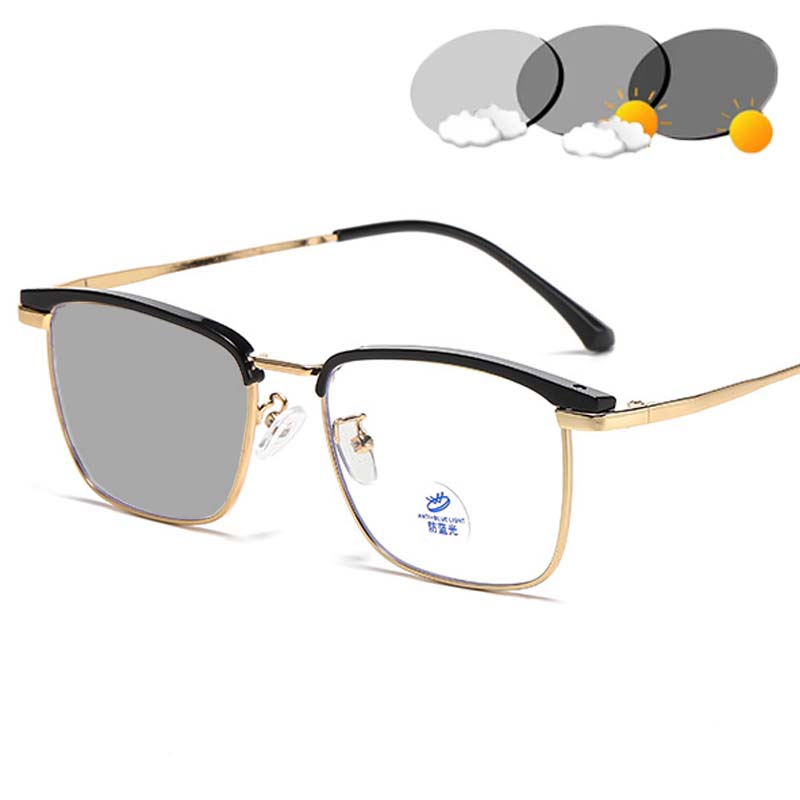 Half Frame Pochromic Myopia Glasses Women Men Business Style Anti Blue Light Eyewear UV Sunglasses Diopters -1.0 To -4.0