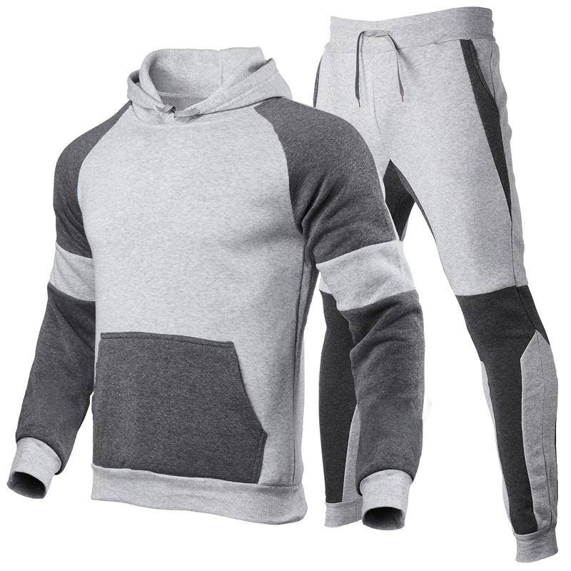 Men's 2Pcs Color Block Hoodie & Jogger Pants Casual Tracksuit