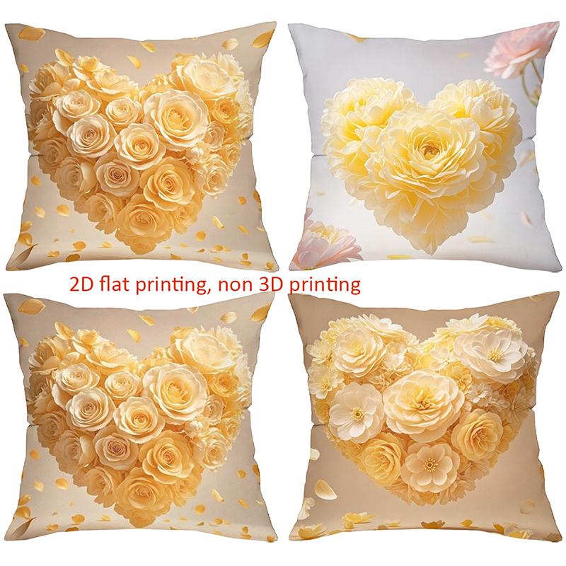 Heart-shaped Flower Cushions 2D Printed Beautiful Decor Polyester pillowcase, sofa decorative cushion cov Headboard Pillow