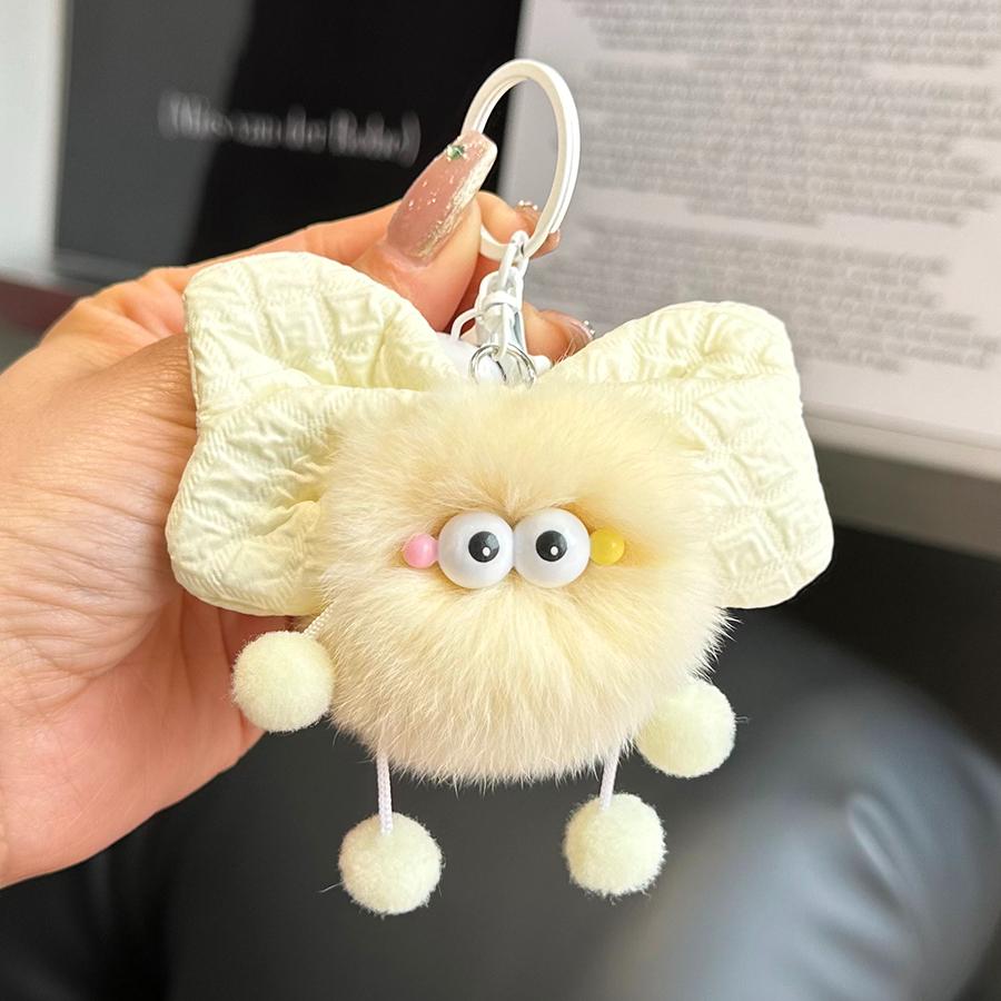 Söt rex kanin hår rosett brikett elf hänge väska docka hänge tecknad docka bil nyckelring