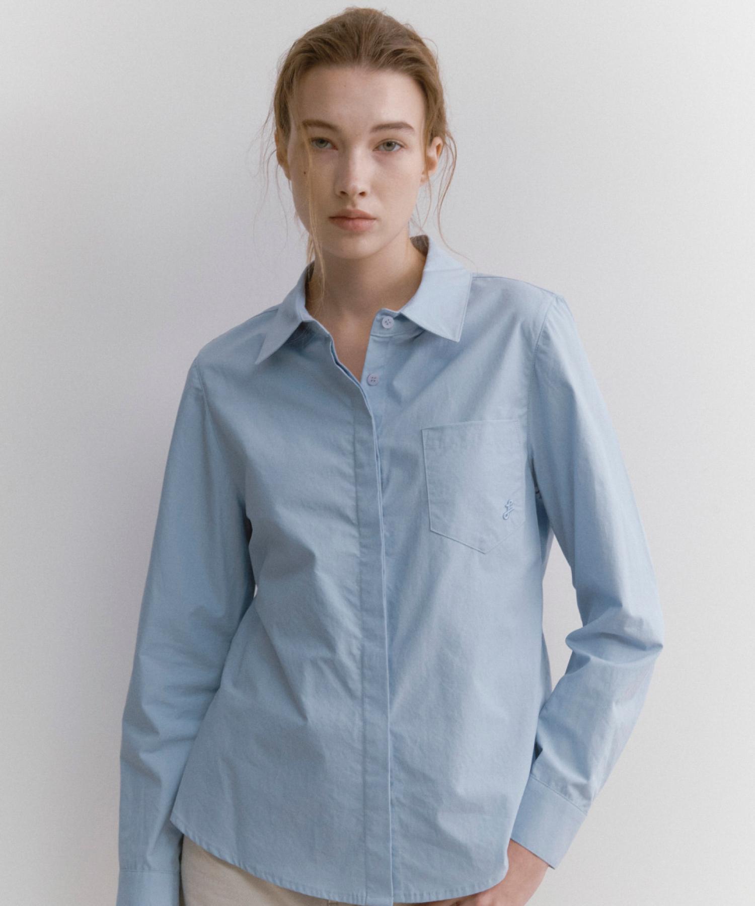 Ray Avery Hidden Button Cotton Shirt (Blue) Blue/55