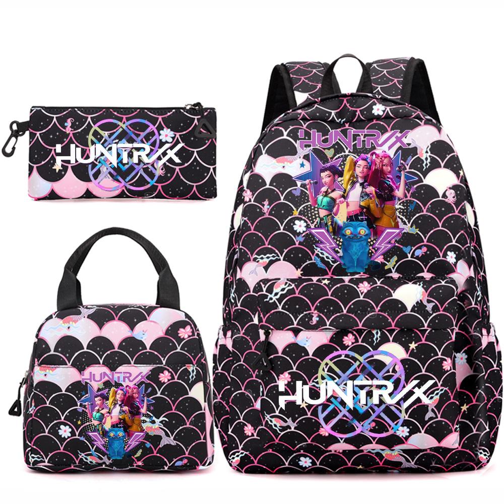 3Pcs/set Anime Kpop Printed Backpack Handbag Pencil Case for Teenger Student Girl Boy Schoolbag Kid Bookbag Large Capacity Travel Bag Gift