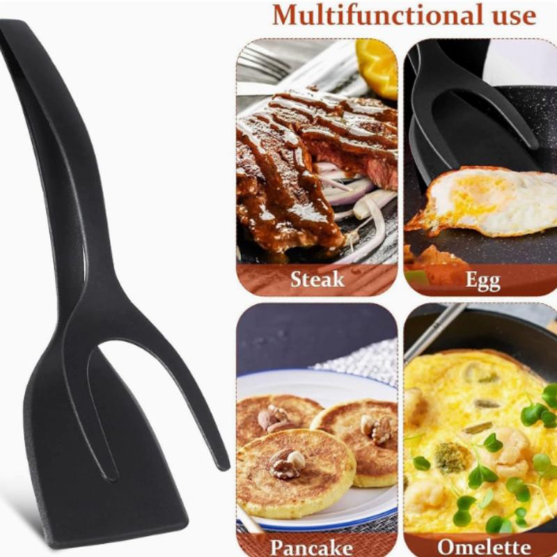 1PC 2 in 1 Grip Flip Spatula Tongs Nylon Non-Stick Egg Flipper Pancake Fish French Toast Omelet Maker Kitchen Tool