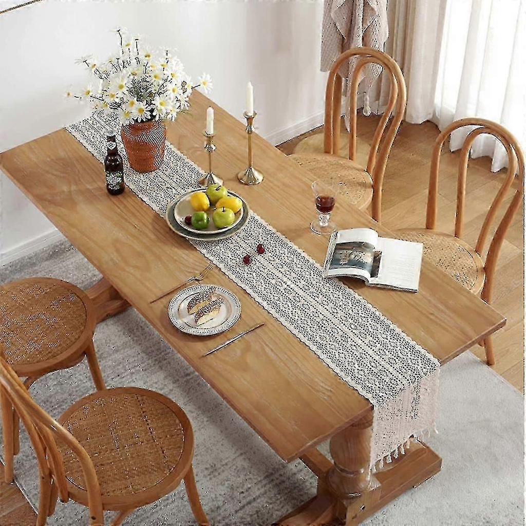Vintage Crochet Table Runner, 24*220cm Vintage Lace Table Runner With Tassels For Wedding Festival Party Event