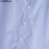 INCERUN Oversized Men Lace Patchwork Lapel Short Sleeve Striped Casual Loose Shirts