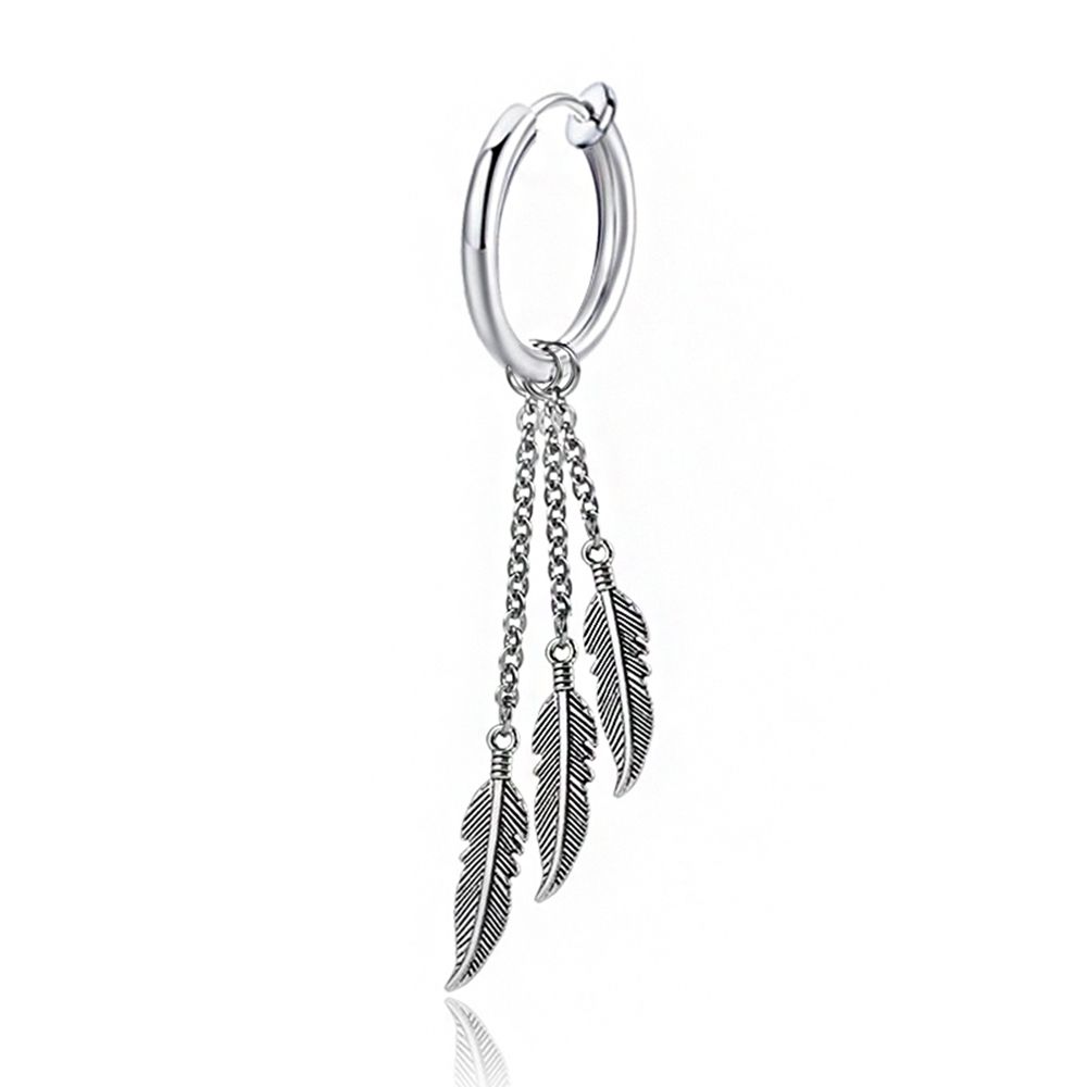 

Earrings Stainless Steel Korean Style Earrings Men Stud Earrings Feather Hoop Earrings Men Ear Clip B Non-piercing earrings