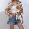 Women's Casual Printing Button-down Shirt Three-quarter Sleeve Dress Shirt Lapel Work Shirt With Pockets
