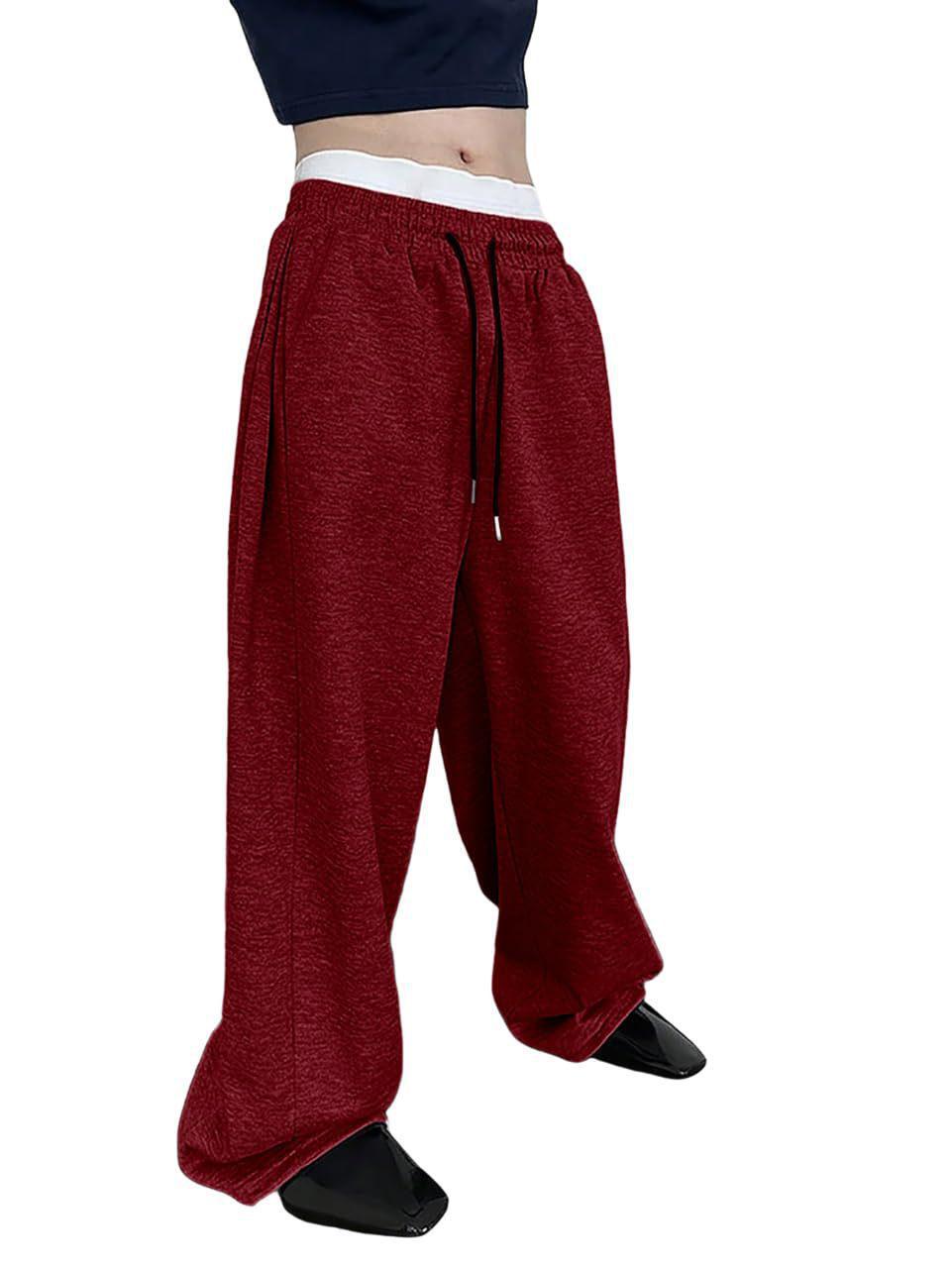 

Men s Loose Fit Sweatpants with Drawstring Waist, Straight Wide Legs & Pockets Sportswear XXXL вина червоного кольору