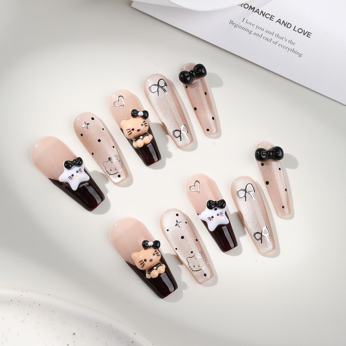 

Zhuoshimei Cute Black French Kitten Nail Patches - Handmade Whitened Manicure XS-Friendship Set for Smaller Hands