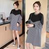 New maternity new autumn and winter clothing thousand bird grid loose top pregnant women spring and autumn medium and long dress