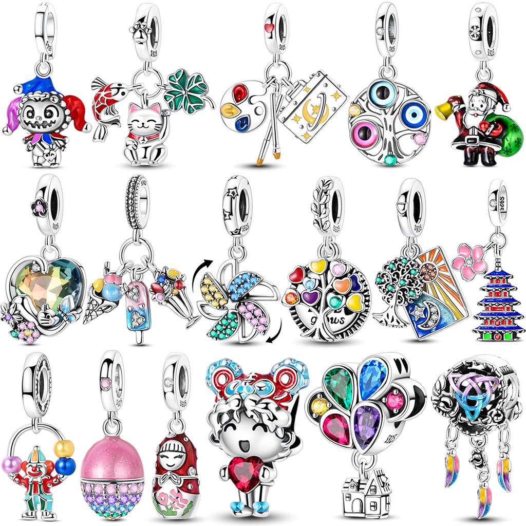 Colorful Cute Charm Bead Charms Bead copper CZ Zircon Hot Air Balloon Windmills Pendant Compatible With Authentic Bracelets Do It Yourself Jewellery
