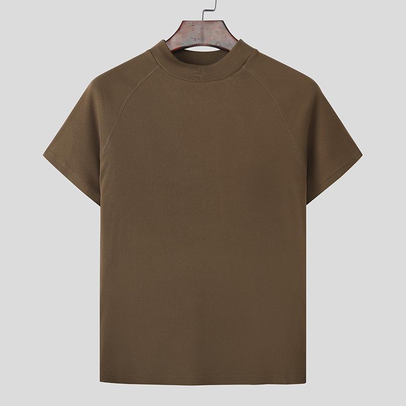 INCERUN Men Mockneck Summer Short Sleeve Solid Casual Skinny T-shirts Tee
