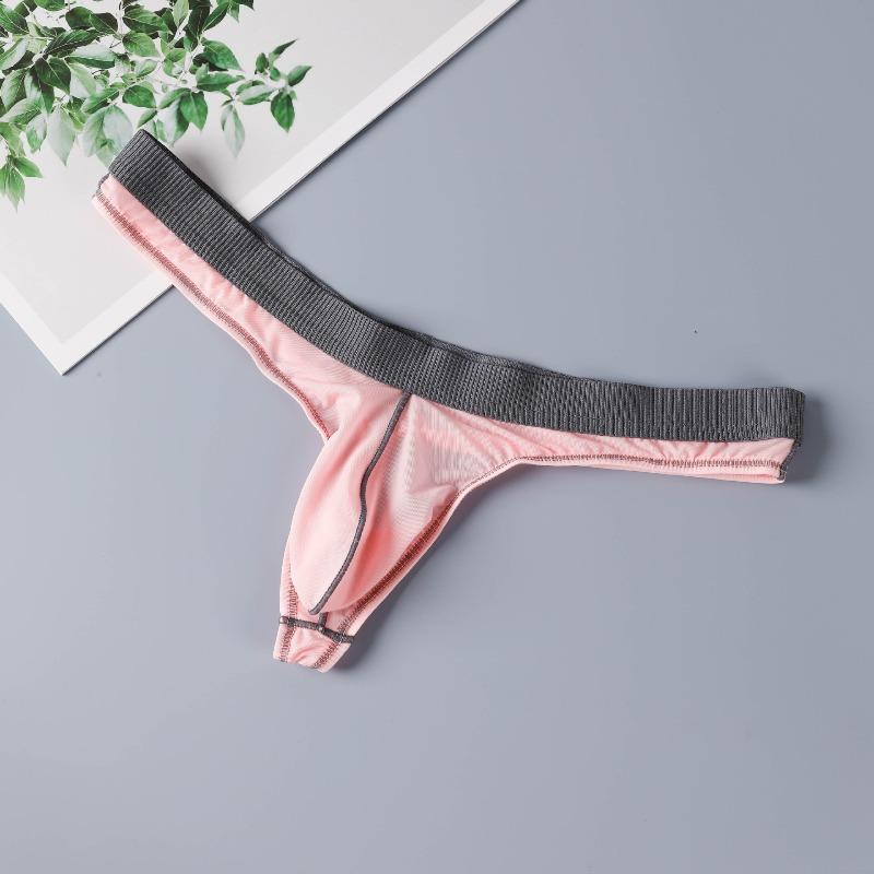T-Back Thongs Men Sexy Ice Silk G-String Bulge Pouch Underwear Breathable Soft Panties Penis Bag Underpants Man Panties Knickers