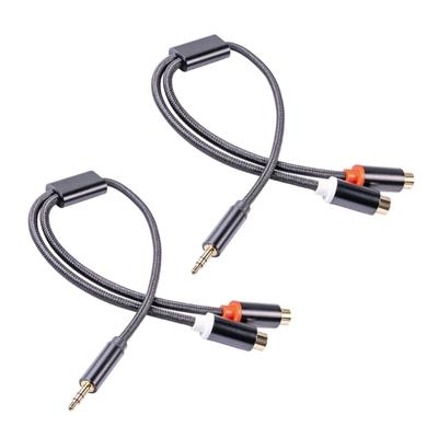 Aluminiumlegierung Abgeschirmtes 3,5-mm-auf-2RCA-Audio-Konverterkabel mit vergoldeten Steckverbindern und Emis-Abschirmungstechnologie