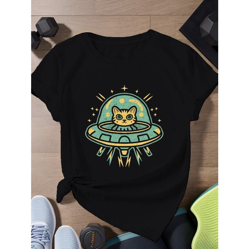 

European Size alien Cat Women s Plus Size Sports Short Sleeve T-Shirt 4XL чорний