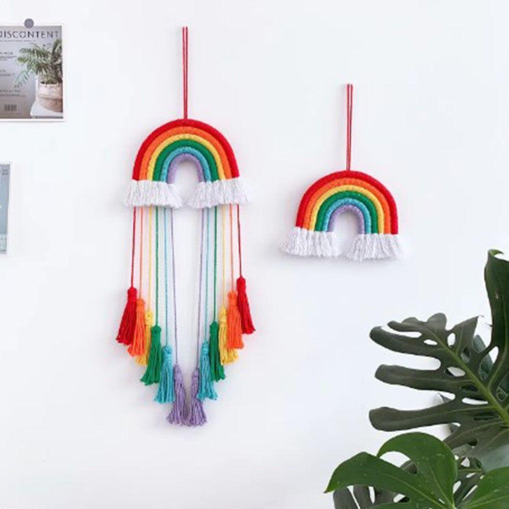 Hand-woven Weaving Rainbow Hangings Cotton Rope Bedroom Pendant Tassel Tapestry  Children's Room