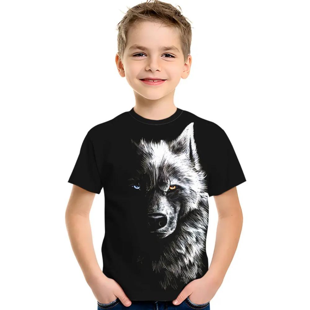 Cool Wolf Boy T-Shirt Tiger 3D Print Kids Short Sleeves Casual Comfortable Boys' Top Tees Outdoor Breathable Lightweight Clothes
