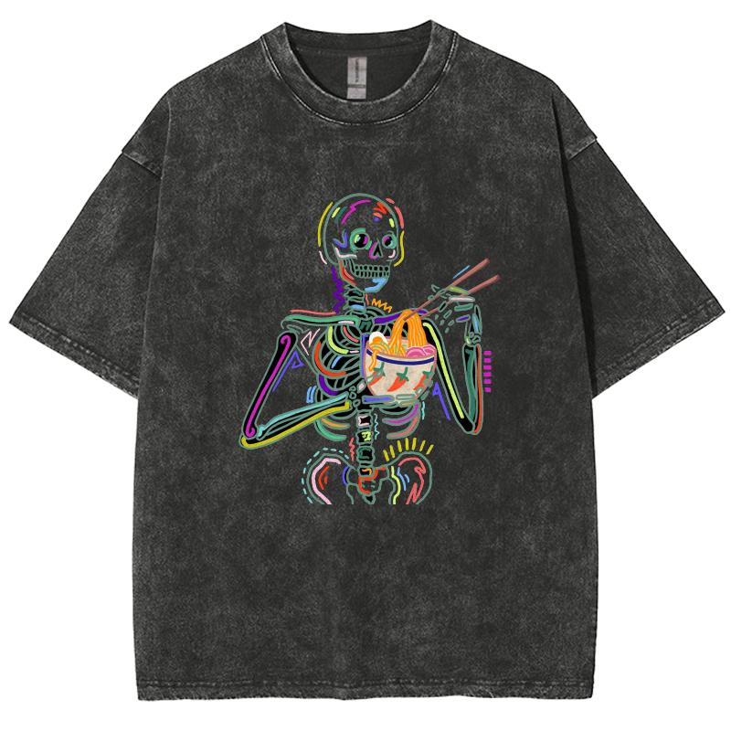 Summer Women's T-Shirt Black Oversize Skull Print Crew Neck Top Unisex Funny Casual Retro Short Sleeve