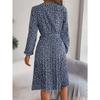 Women's Fashion Spring Fall Flower Pattern Print Long Sleeve O-Neck High Waist Casual Dresses