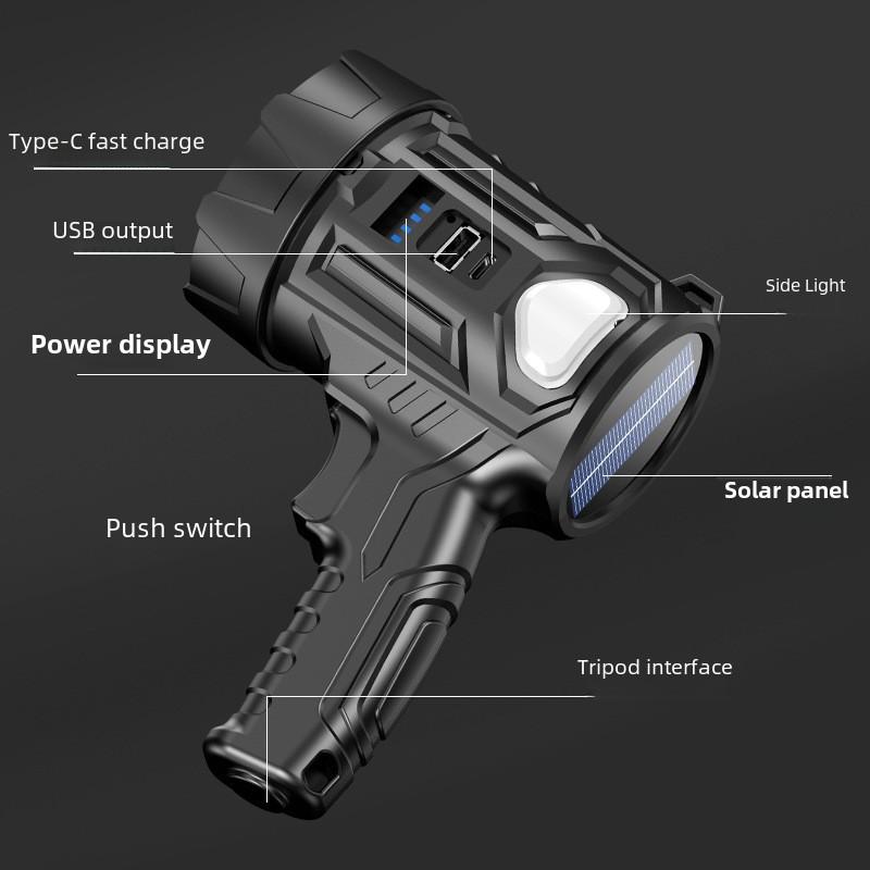 LED Rechargeable Searchlight High Power Handheld Spotlight with Solar Charging Stand Portable Work Light for Camping Hiking Emergency