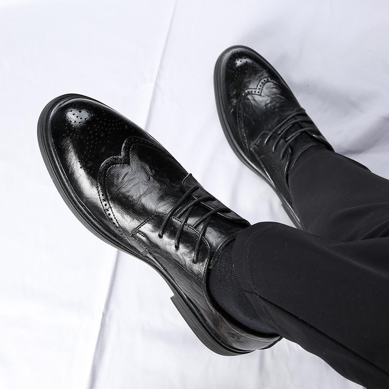 Men's Brock Formal Leather Shoes Black Mens Oxford Shoes Genuine Leather High Quality Men Dress Shoes Classic Business Shoes Men