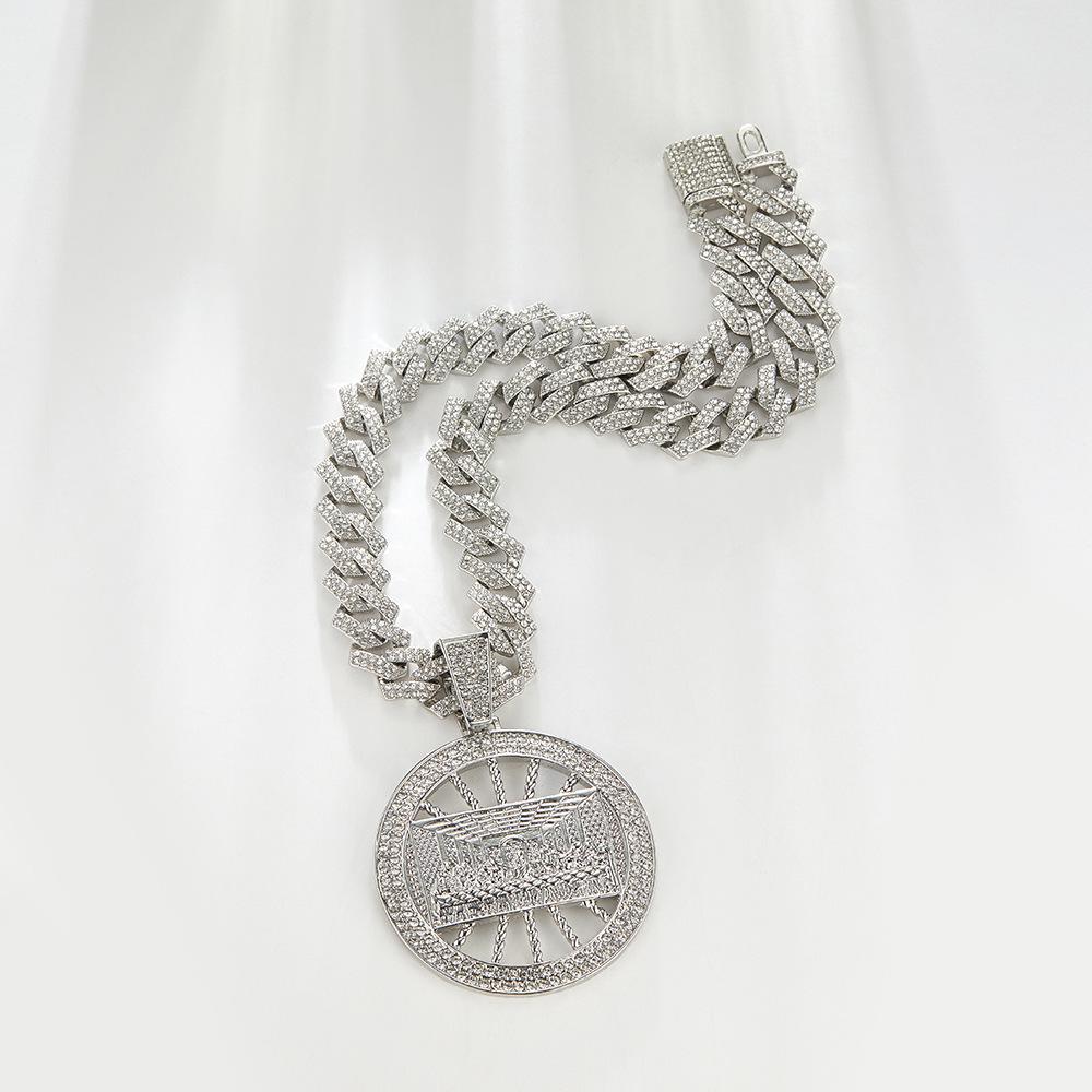 Da Vinci Rhinestone Pendant with Cuban Chain - European & American Style Hip Hop Jewelry
