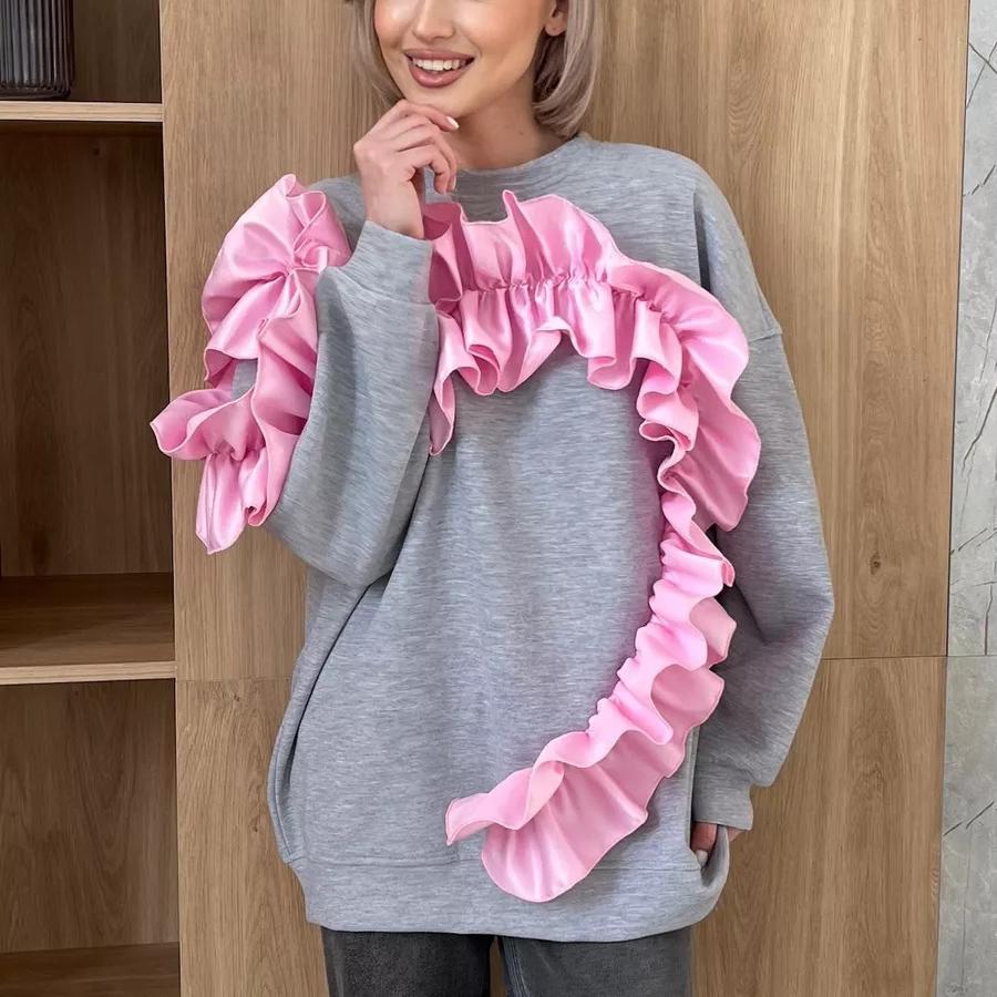 Женские толстовки большого размера с капюшоном флисовые свитера с круглым вырезом повседневные топы удобные пушистые наряды в стиле пэчворк осенне-зимние пуловеры для женщин S светло-серый 2476₽