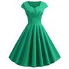 GMXIA Spring Summer Retro Women's V-neck Half-sleeve Waist Solid Color Swing High Waist Dress