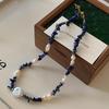 18K Real Gold Copper Chain Exquisite Irregular Natural Stone Lapis Lazuli Freshwater Pearl Beads Beaded Necklace for Women