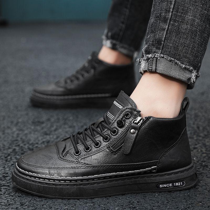 Fashion Ankle Boots Men Boots Winter New High Top Leather Shoes Fashion Cotton Shoes Business Outdoor Casual Shoes Male Sneakers