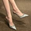 New Pointed Rhinestone High Heels Women's Silver Sandals Empty Feet Stiletto Shoes